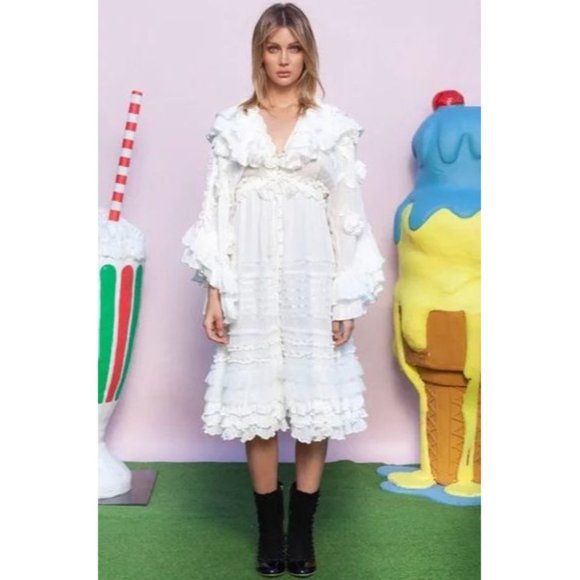 Free People Fillyboo Lotus Ruffles Button Duster Maxi Size XS